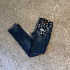Miss Me for Buckle Signature Big Stitch Jeans Bling Embroidery Sz 27 (28x31)